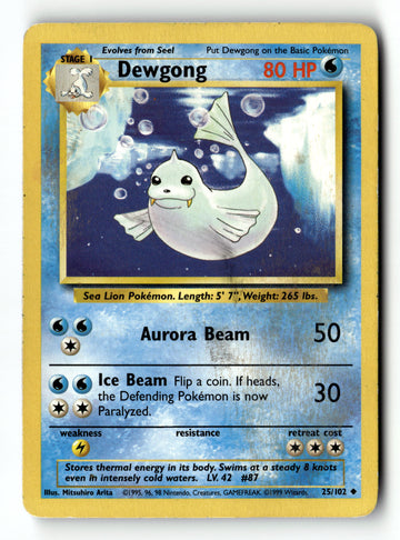 Pokemon Card Dewgong Unlimited LP Base Set 025/102
