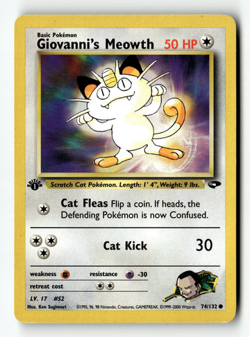 Pokemon Card Giovanni's Meowth (74) 1st Edition LP Gym Challenge 074/132