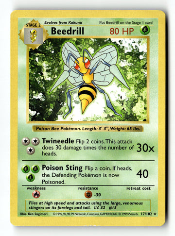 Pokemon Card Beedrill LP Base Set (Shadowless) Rare 17/102