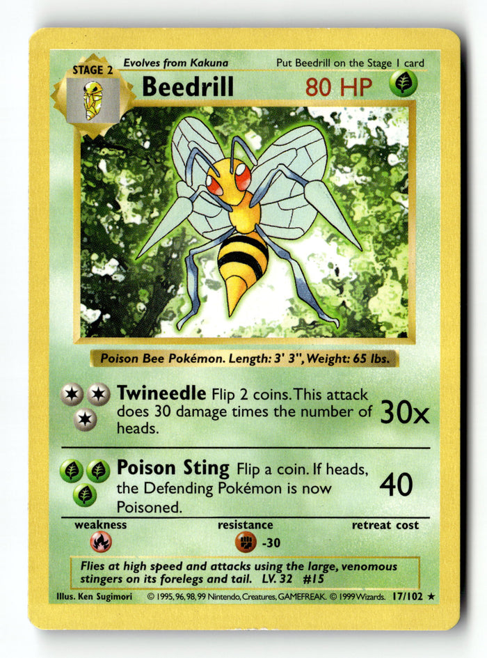 Pokemon Card Beedrill LP Base Set (Shadowless) Rare 17/102