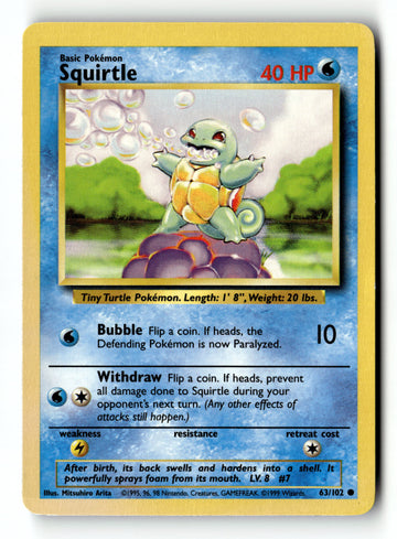 Pokemon Card Squirtle LP Base Set 63/102