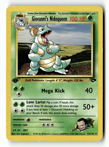 Pokemon Card Giovanni's Nidoqueen 1st Edition LP Gym Challenge 023/132