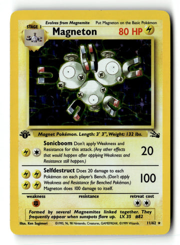 Pokemon Card Magneton (11) 1st Edition Holo LP Fossil 11/62