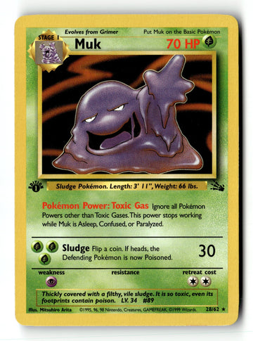 Pokemon Card Muk (28) 1st Edition LP Fossil 28/62