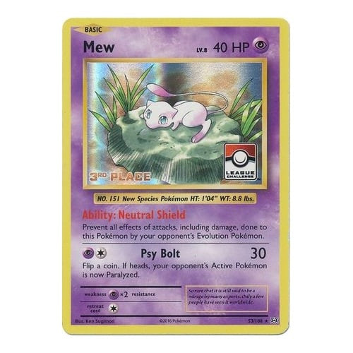 Pokémon TCG Mew Black Star Holo Card League 3rd Place League Promo NM