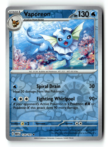 Pokemon Card Vaporeon Reverse Holo LP SV: Scarlet & Violet 151 134/165
