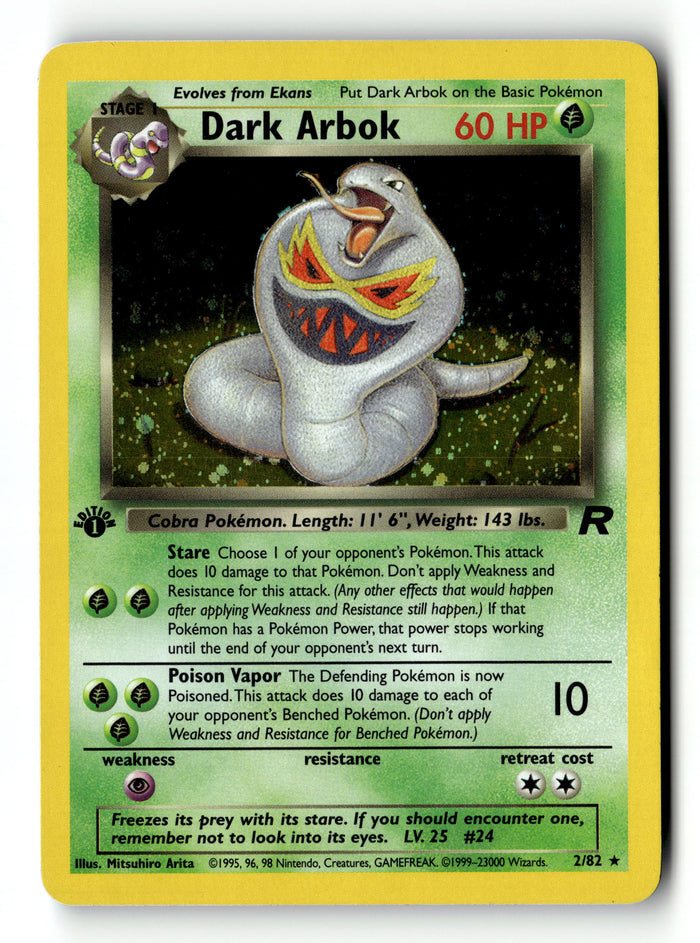 Pokemon Card Dark Arbok 1st Edition Holo LP Team Rocket 2/82