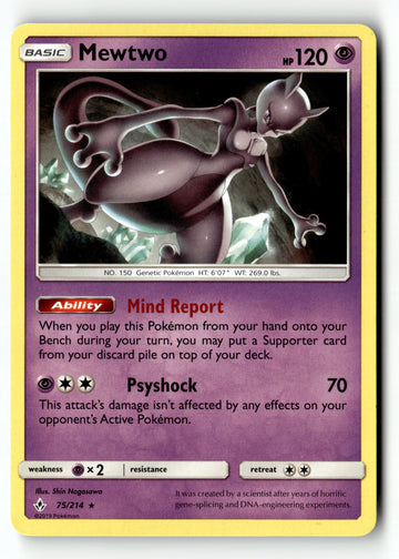 Pokemon Card Mewtwo Reverse Holo LP Unbroken Bonds 75/214