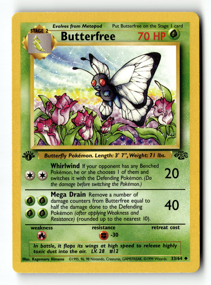 Pokemon Card Butterfree 1st Edition d Misprint LP Jungle 33/64