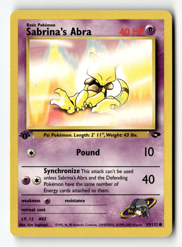 Pokemon Card Sabrina's Abra (93) 1st Edition LP Gym Challenge 093/132