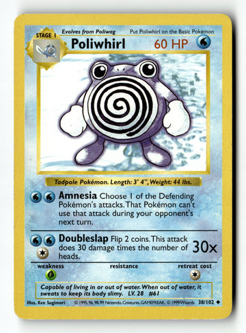 Pokemon Card Poliwhirl LP Base Set (Shadowless) 038/102