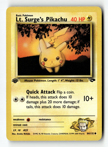 Pokemon Card Lt. Surge's Pikachu 1st Edition LP Gym Challenge 084/132