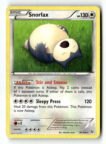 Pokemon Card Snorlax LP XY Flashfire 80/106