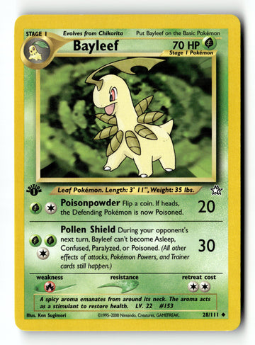 Pokemon Card Bayleef 1st Edition LP Neo Genesis 28/111