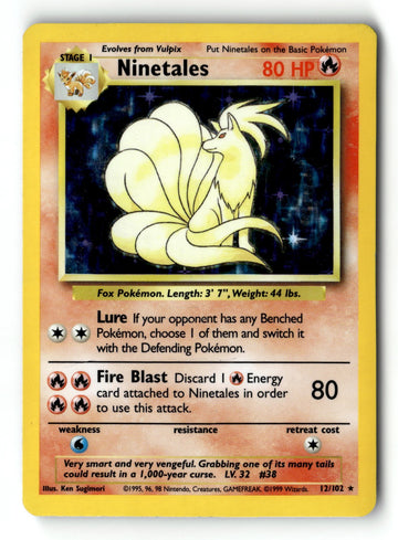 Pokemon Card Ninetales Unlimited Holo LP Base Set 012/102