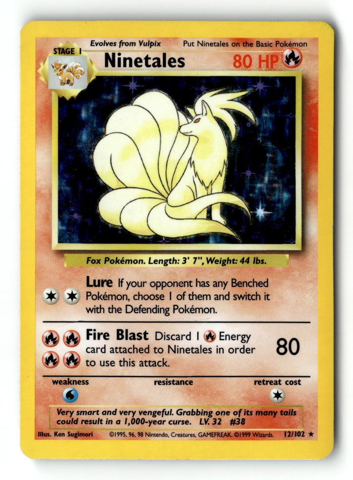 Pokemon Card Ninetales Unlimited Holo LP Base Set 012/102