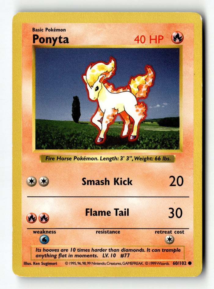 Pokemon Card Ponyta LP Shadowless Base Set 60/102