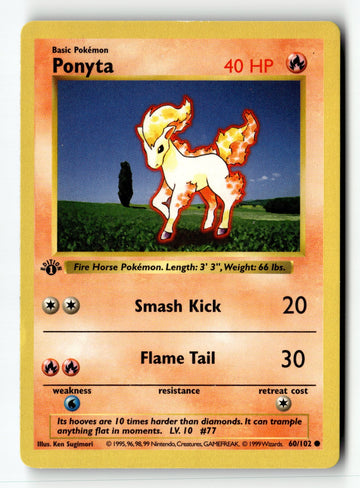 Pokemon Card Ponyta 1st Edition LP Base Set (Shadowless) 060/102