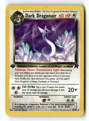 Pokemon Card Dark Dragonair 1st Edition LP Team Rocket 33/82