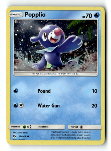 Pokemon Card Popplio LP Sun & Moon Base Set Cosmo Holo 39/149