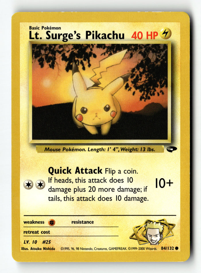 Pokemon Card Lt. Surge's Pikachu Unlimited LP Gym Challenge 084/132