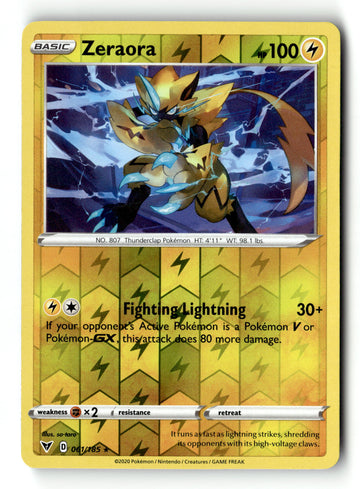 Pokemon Card Zeraora Reverse Holo LP Vivid Voltage 061/185
