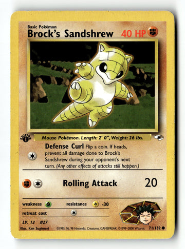 Pokemon Card Brock's Sandshrew (71) LP Gym Heroes 1st Edition Common 71/132