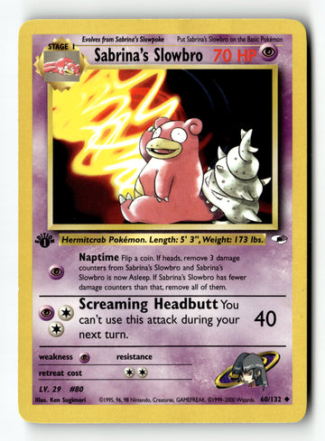 Pokemon Card Sabrina's Slowbro 1st Edition LP Gym Heroes 060/132