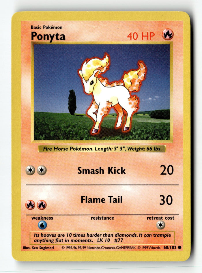 Pokemon Card Ponyta Unlimited LP Base Set (Shadowless) 060/102