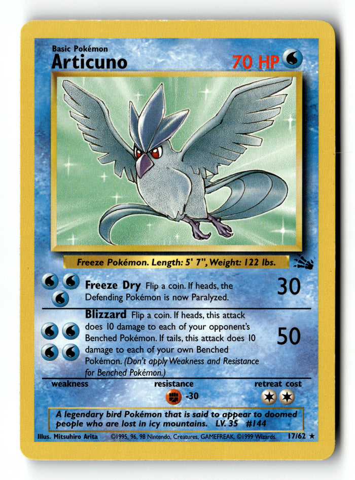 Pokemon Card Articuno LP Fossil Unlimited Rare 17/62