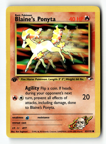 Pokemon Card Blaine's Ponyta LP Gym Heroes 1st Edition 63/132