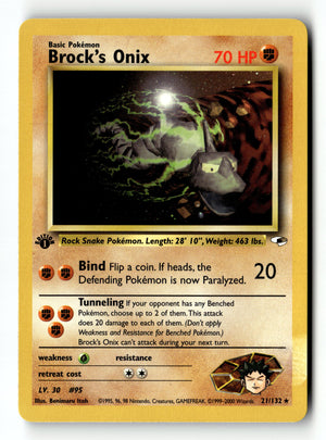 Pokemon Card Brock's Onix (21) LP Gym Heroes 1st Edition Rare 21/132