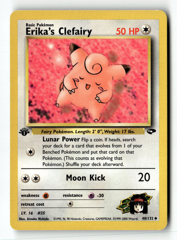 Pokemon Card Erika's Clefairy 1st Edition LP Gym Challenge 040/132