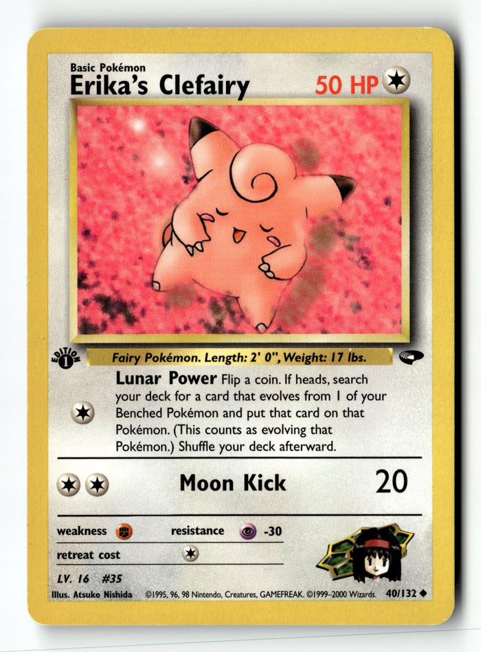Pokemon Card Erika's Clefairy 1st Edition LP Gym Challenge 040/132