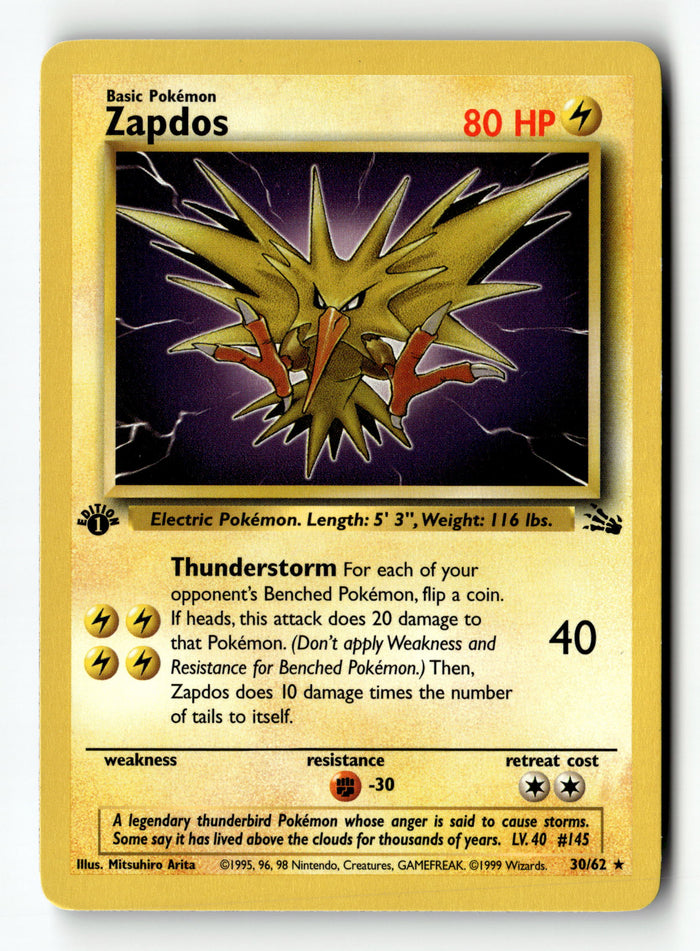 Pokemon Card Zapdos (30) 1st Edition LP Fossil 30/62