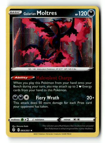 Pokemon Card Galarian Moltres Holo LP Evolving Skies 093/203