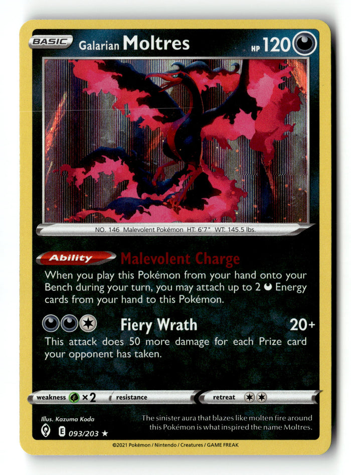 Pokemon Card Galarian Moltres Holo LP Evolving Skies 093/203
