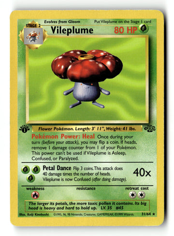 Pokemon Card Vileplume 1st Edition LP Jungle 31/64