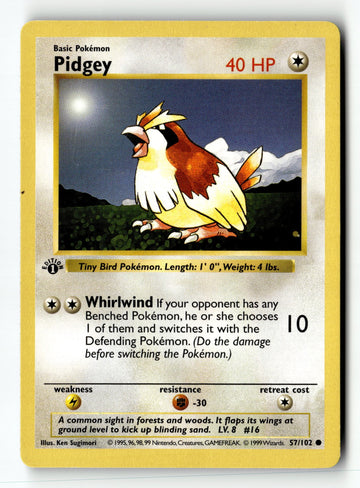 Pokemon Card Pidgey 1st Edition LP Base Set (Shadowless) 057/102