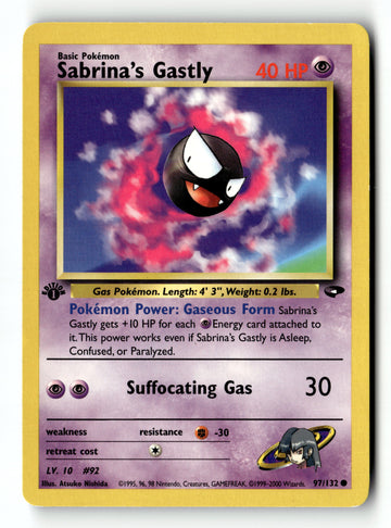 Pokemon Card Sabrina's Gastly (97) 1st Edition LP Gym Challenge 097/132