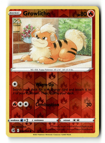 Pokemon Card Growlithe Reverse Holo LP SWSH08: Fusion Strike 032/264