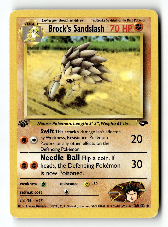 Pokemon Card Brock's Sandslash LP Gym Challenge 1st Edition Uncommon 36/132