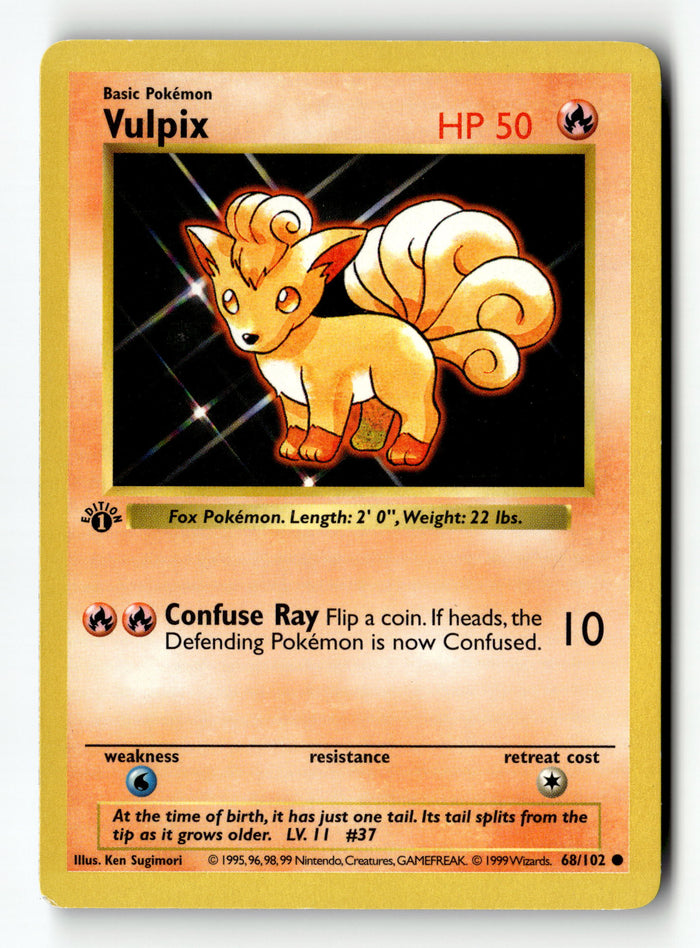 Pokemon Card Vulpix LP 1st Edition Base Set Shadowless 068/102