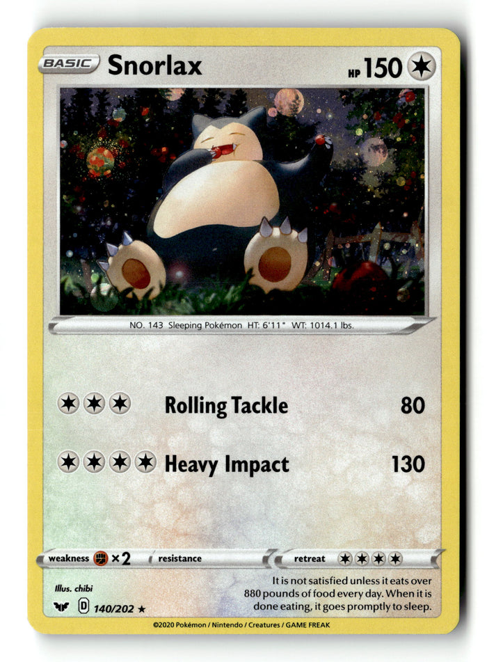 Pokemon Card Snorlax Cosmo Holo LP Sword & Shield Base Set 140/202