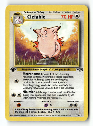 Pokemon Card Clefable (17) 1st Edition LP Jungle 17/64