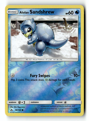 Pokemon Card Alolan Sandshrew Reverse Holo LP SM - Ultra Prism 28/156