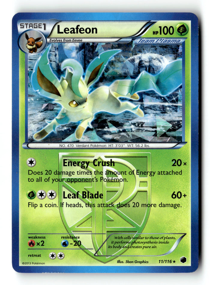Pokemon Card Leafeon Team Plasma LP Plasma Freeze Cracked Ice Holo Rare 11/116
