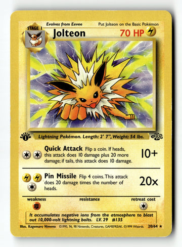 Pokemon Card Jolteon (20) 1st Edition LP Jungle 20/64