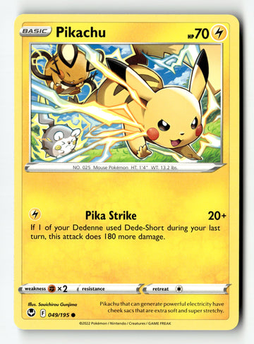 Pokemon Card Pikachu LP Silver Tempest 049/195