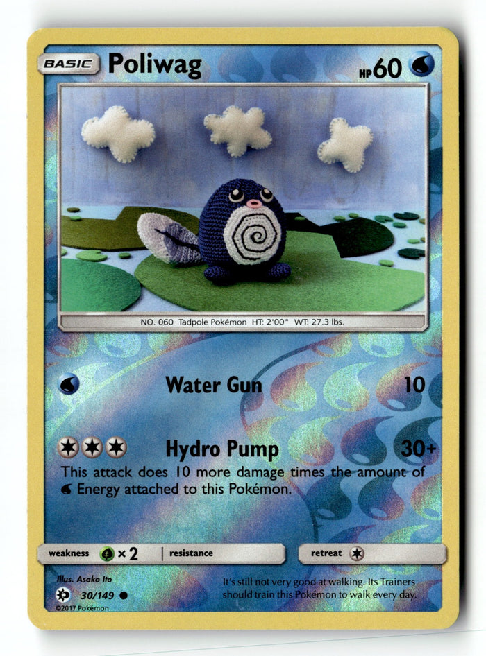 Pokemon Card Poliwag Reverse Holo LP SM Base Set 30/149